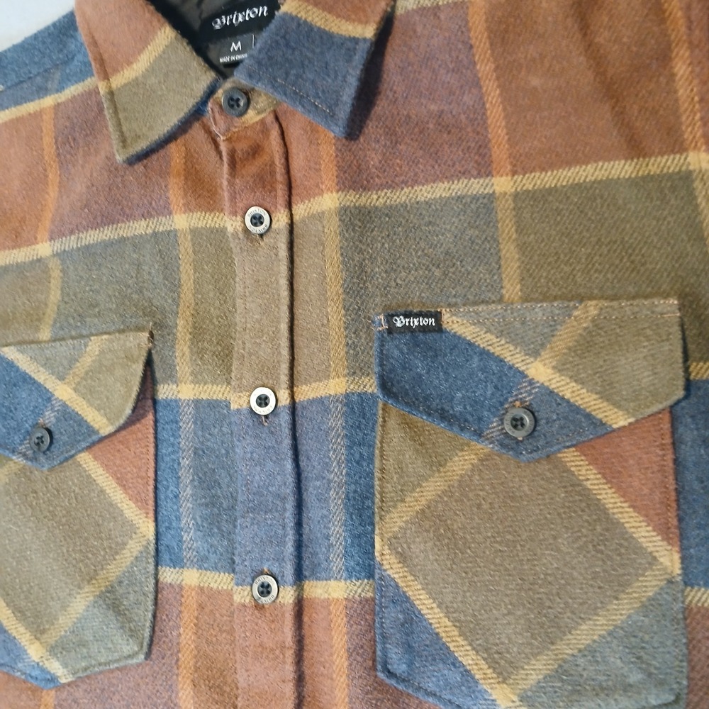 Brixton Shirt‎ Mens Size M Brown Plaid Flannel Button Up Long Sleeve Casual Soft - Picture 6 of 9